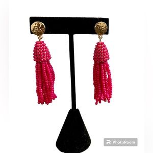 Woman’s Hot Pink, Tasseled, Dangle Earrings